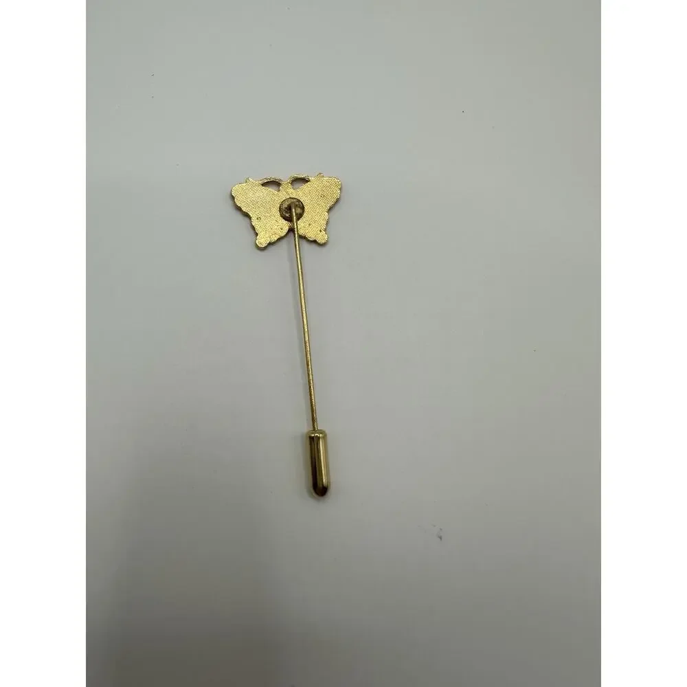 Vintage Cloisonne Butterfly Stick Pin Gold Tone Women's Jewelry - Picture 3 of 4